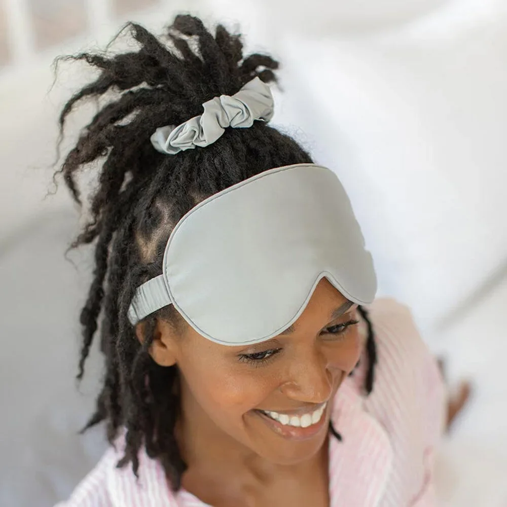 Gray Satin 3 Piece Set Pillowcase Sleep Mask Scrunchie